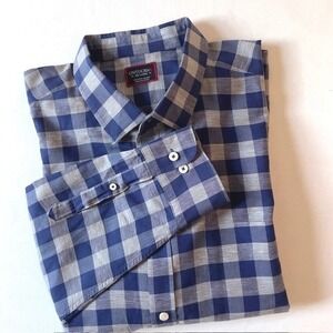 Untuckit Blue Plaid Button Down Shirt Men's XXL Long Sleeve Cotton Modern Preppy